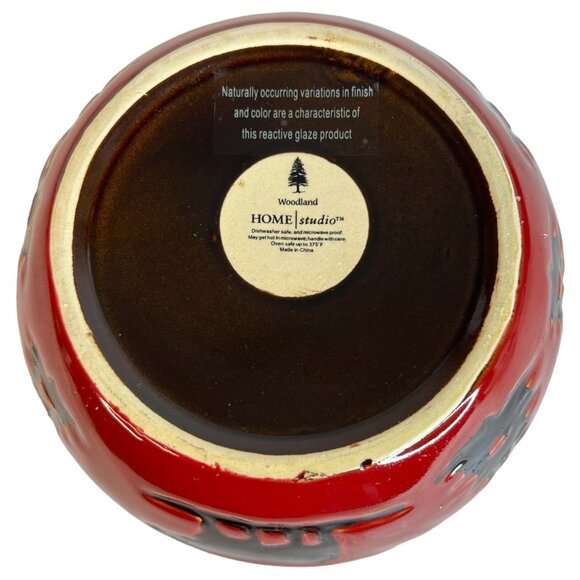 2 Woodland Home Studio Red Ceramic Cereal Bowls Bear & Pine Tree Design Soup - Picture 6 of 12